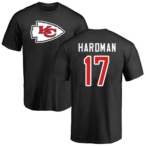 Men Kansas City Chiefs #17 Hardman Mecole Black Name and Number Logo T-Shirt